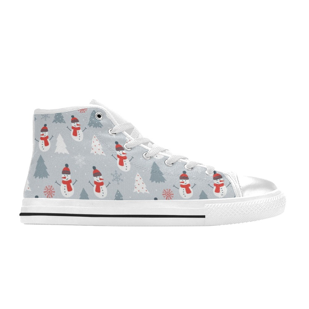 Snowman Print Design LKS302 High Top Women's White Shoes