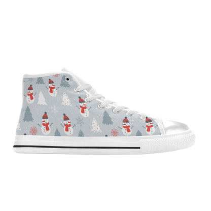 Snowman Print Design LKS302 High Top Women's White Shoes