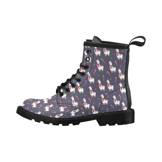 Llama with Candy Cane Themed Print Women's Boots