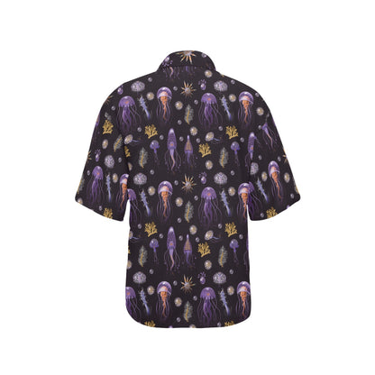 Seaweed With Jelly Fish Print Design LKS305 Women's Hawaiian Shirt