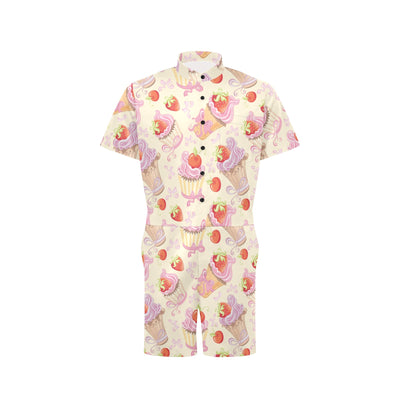 Strawberry Pink CupCake Men's Romper