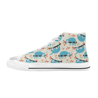 Sloth Print Design LKS3011 High Top Women's White Shoes