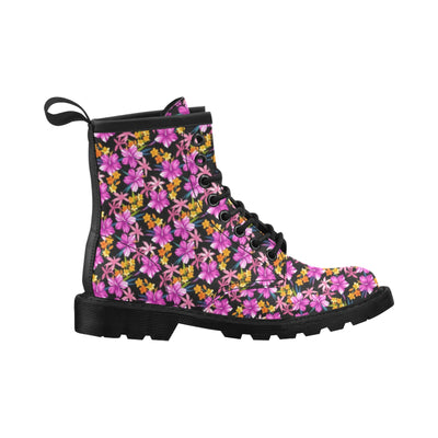 Tropical Folower Pink Hibiscus Print Women's Boots