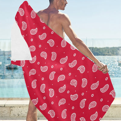 Bandana Red Paisley Print Design LKS305 Beach Towel 32" x 71"
