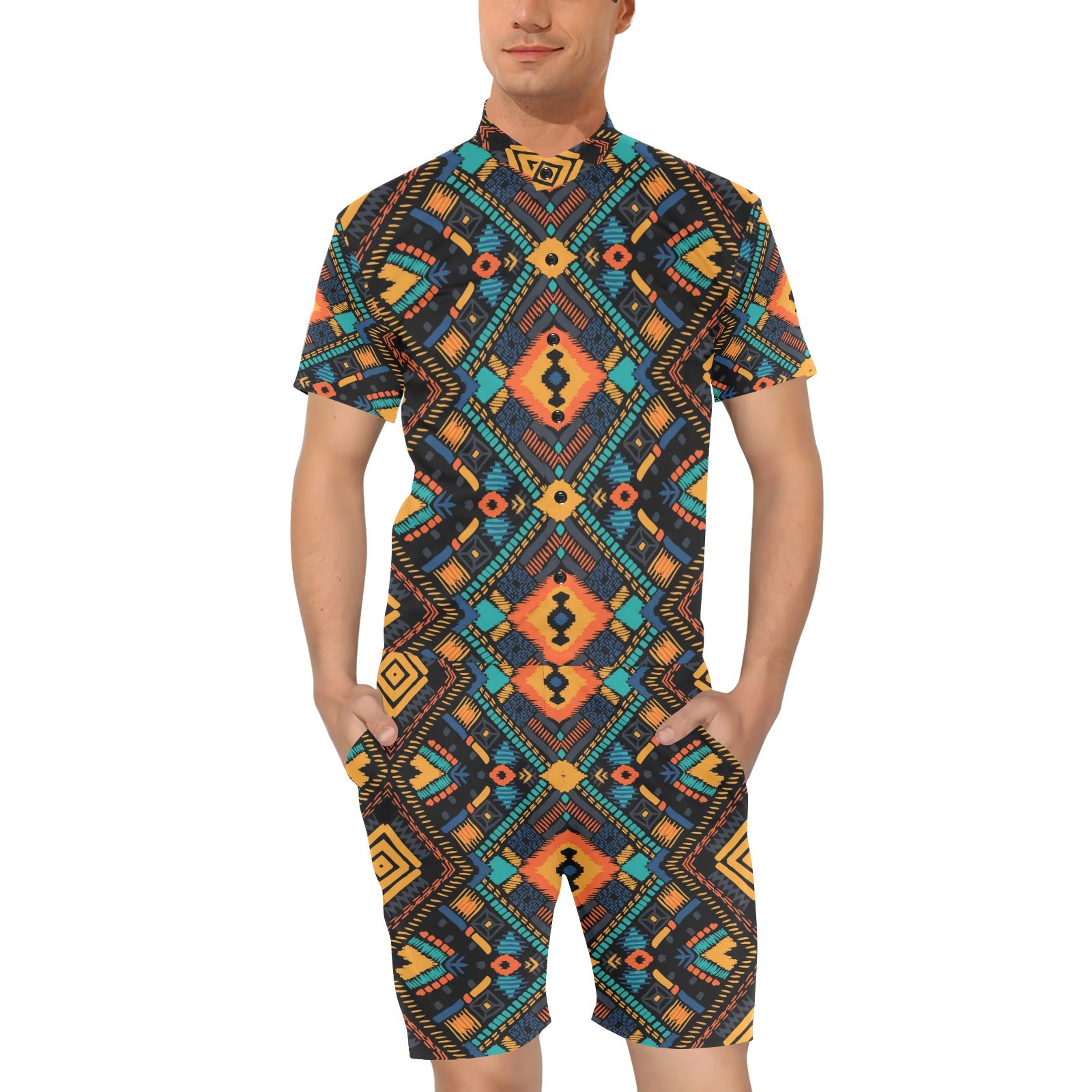 Kente Pattern Print Design 04 Men's Romper