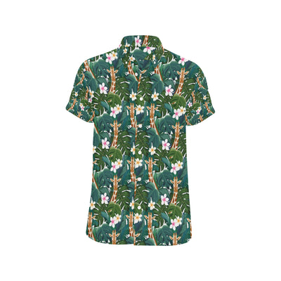 Giraffe Jungle Design Print Men's Short Sleeve Button Up Shirt