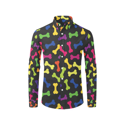 Dog Bone Neon Color Pattern Print Design 02 Men's Long Sleeve Shirt