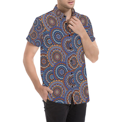 Mandala Boho Chic Design Print Men's Short Sleeve Button Up Shirt