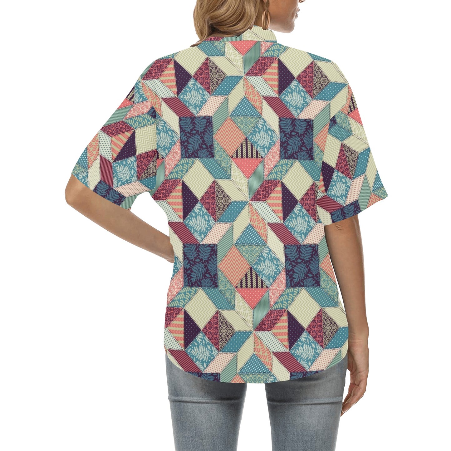 Patchwork Pattern Print Design 02 Women's Hawaiian Shirt