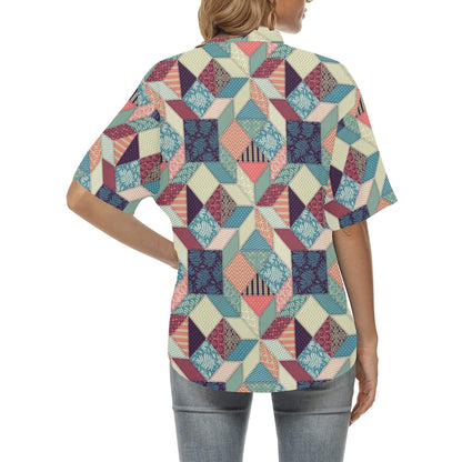 Patchwork Pattern Print Design 02 Women's Hawaiian Shirt