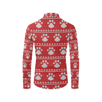 Knit Paw Pattern Print Design 03 Men's Long Sleeve Shirt