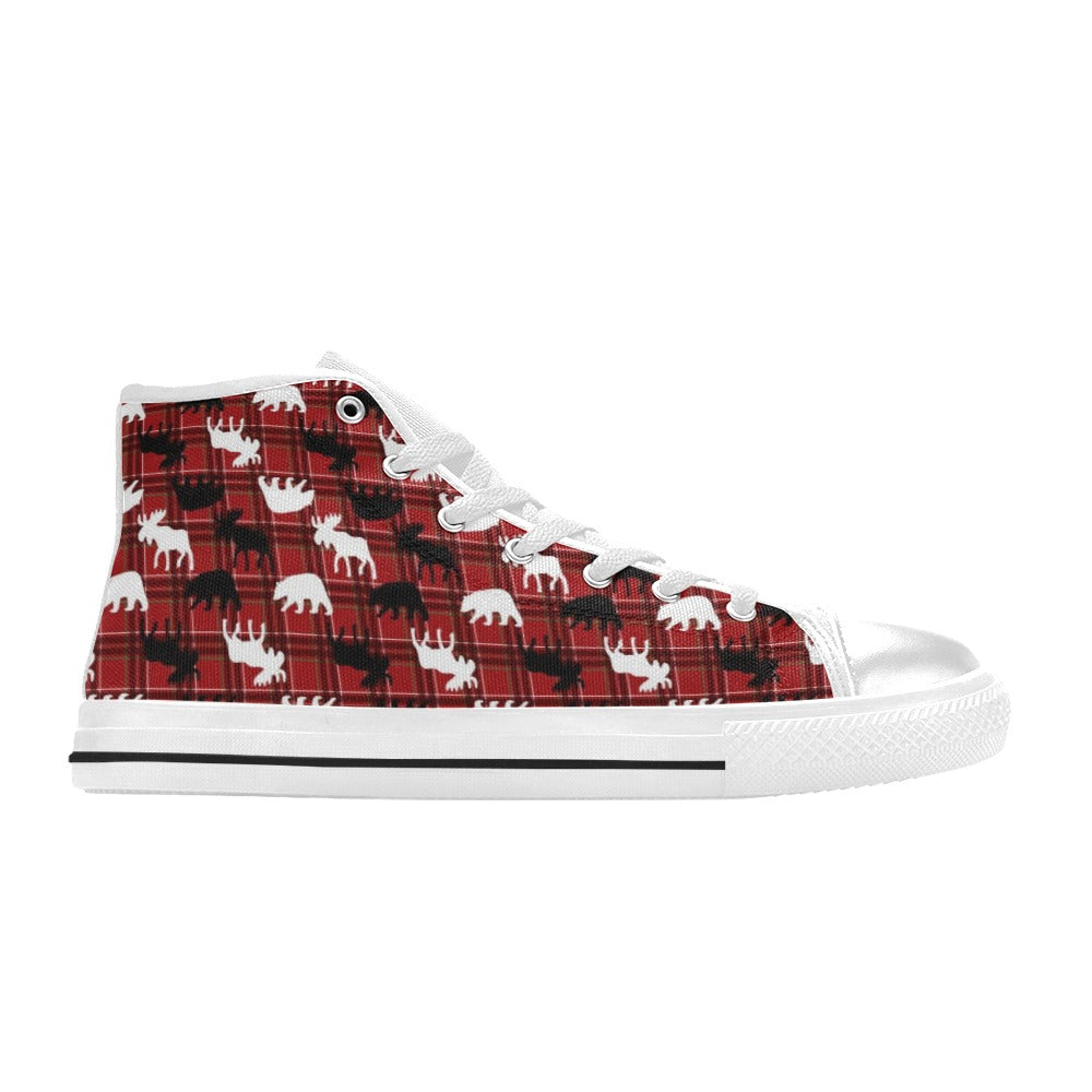 Moose Print Design LKS401 High Top Women's White Shoes