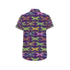 Dragonfly Neon Color Print Pattern Men's Short Sleeve Button Up Shirt