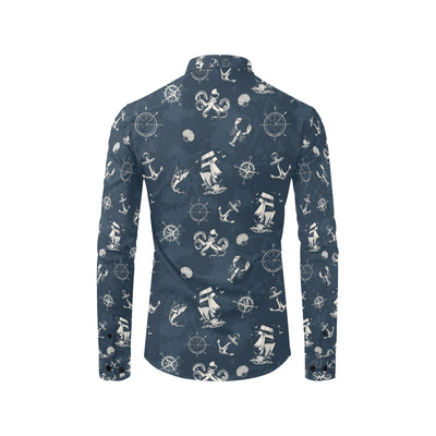 Nautical Sea Themed Print Men's Long Sleeve Shirt