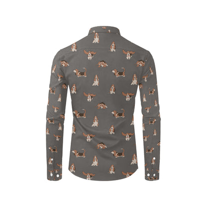 Basset Hound Pattern Print Design 03 Men's Long Sleeve Shirt