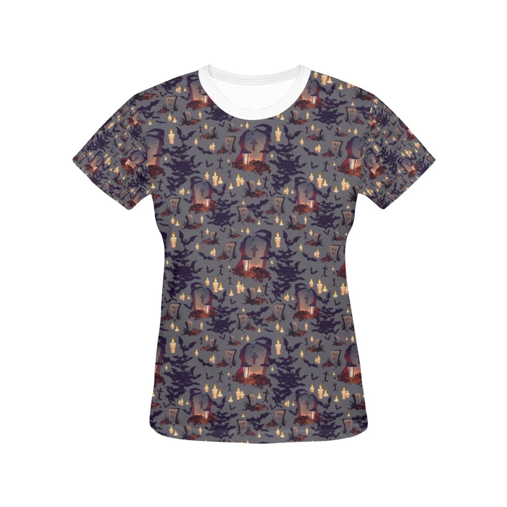 Creepy Graveyard Print Design LKS301 Women's  T-shirt