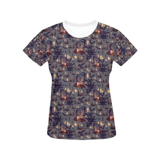 Creepy Graveyard Print Design LKS301 Women's  T-shirt
