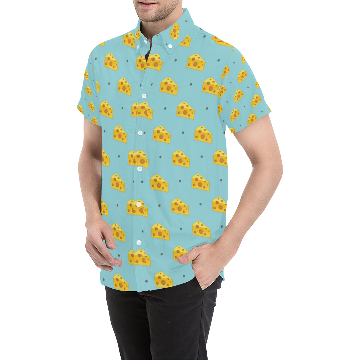 Cheese Pattern Print Design 02 Men's Short Sleeve Button Up Shirt