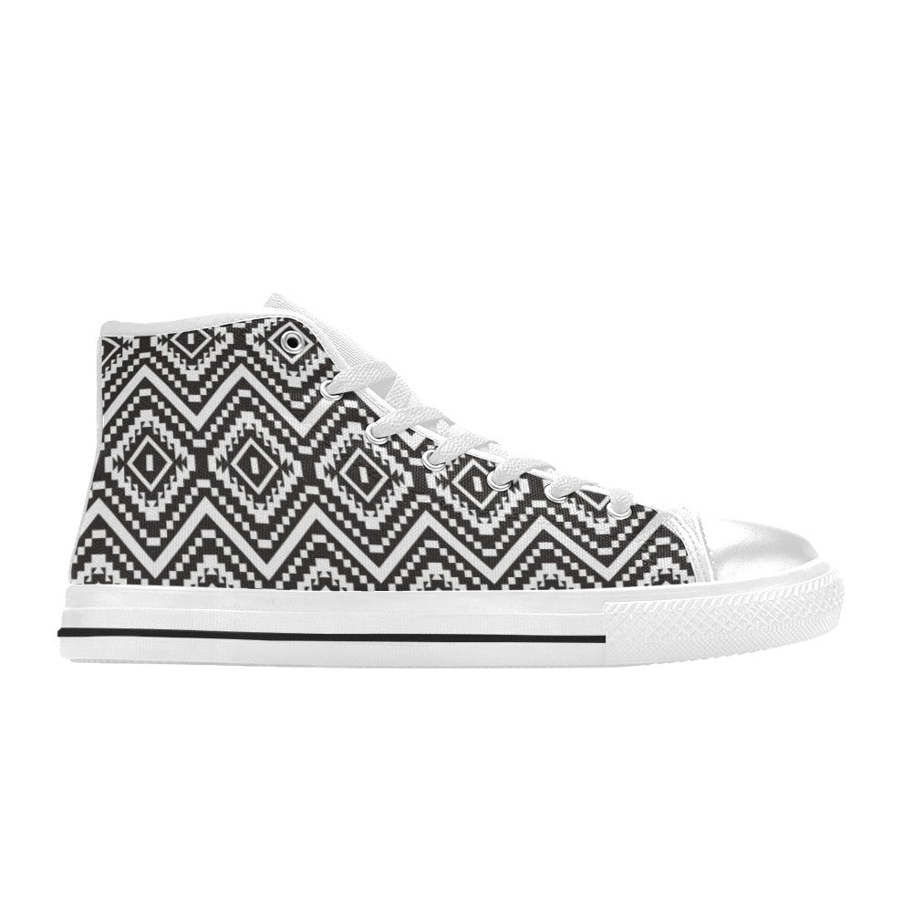 Tribal Pattern Print Design LKS303 High Top Women's White Shoes