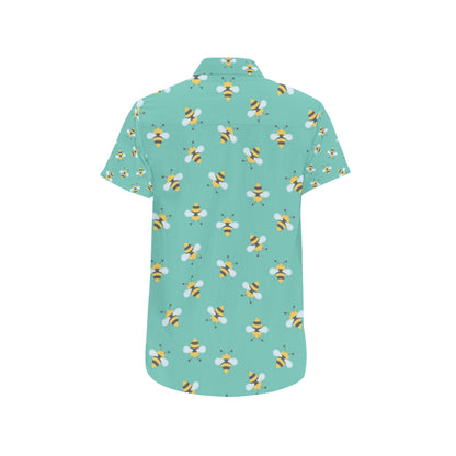 Bee Pattern Print Design 01 Men's Short Sleeve Button Up Shirt