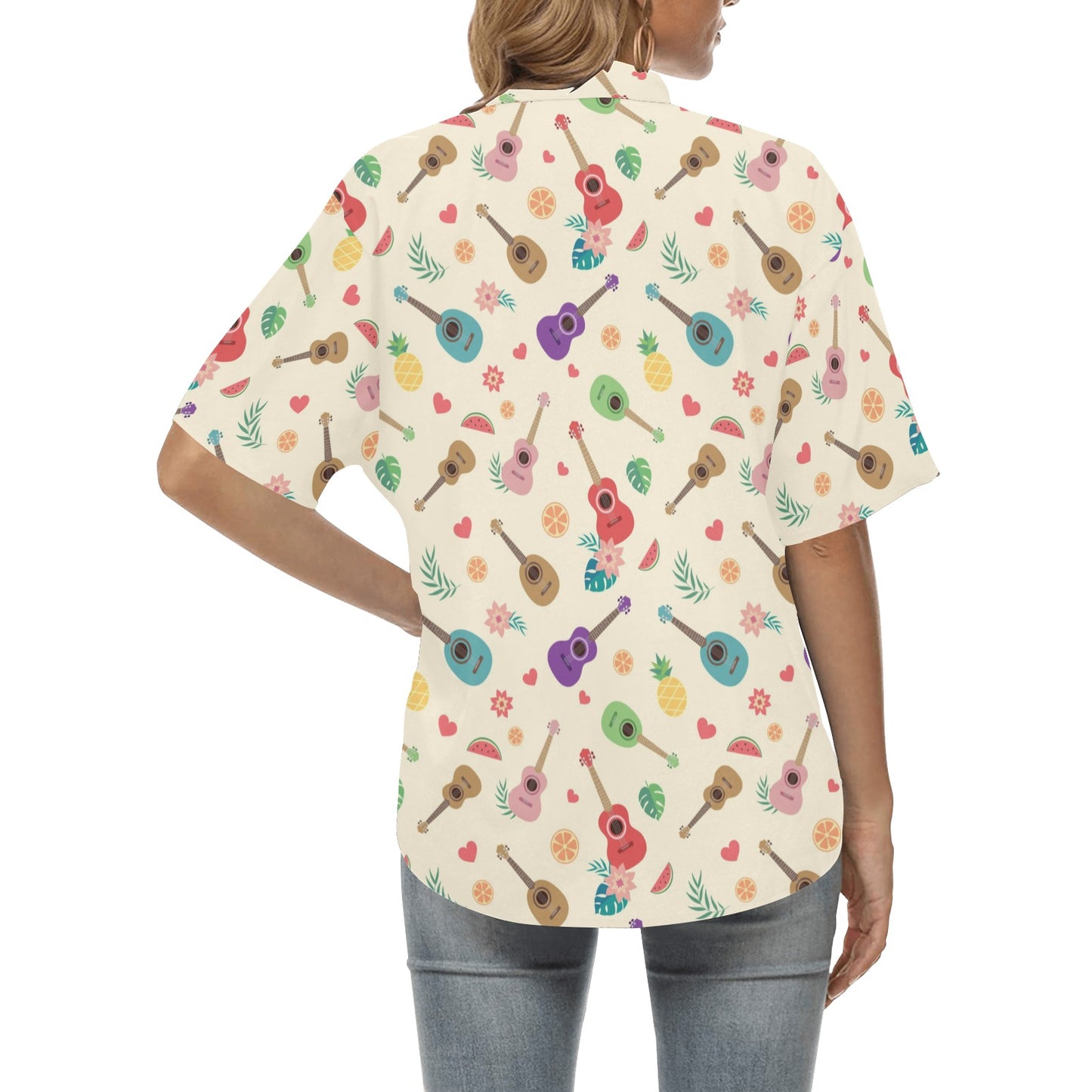 Ukulele Pattern Print Design 01 Women's Hawaiian Shirt