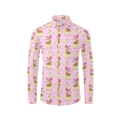 Giraffe Cute Pink Polka Dot Print Men's Long Sleeve Shirt
