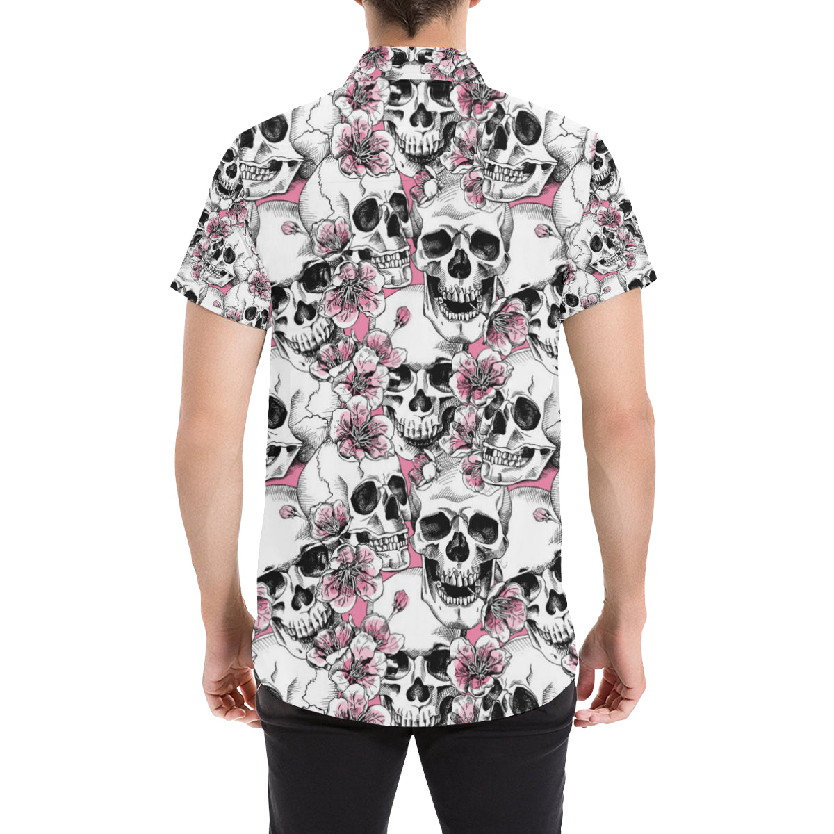 Cherry Blossom Pattern Print Design CB03 Men's Short Sleeve Button Up Shirt