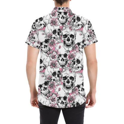 Cherry Blossom Pattern Print Design CB03 Men's Short Sleeve Button Up Shirt