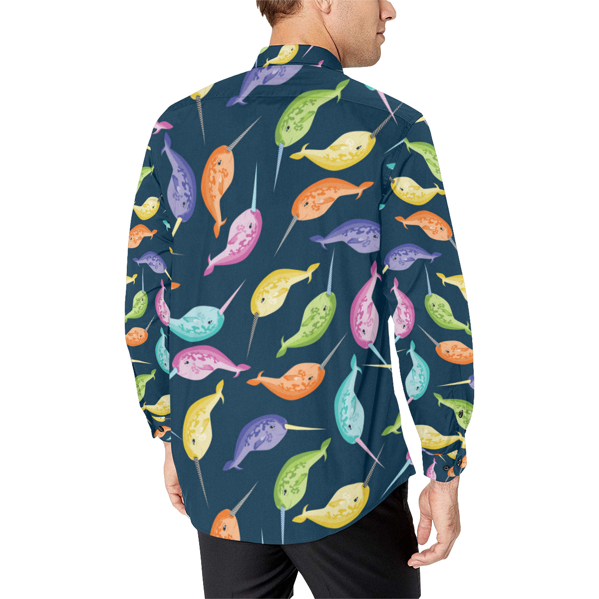 Narwhal Colorful Pattern Print Design 03 Men's Long Sleeve Shirt