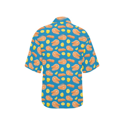 Salmon Steak With Lemon Print Design LKS308 Women's Hawaiian Shirt