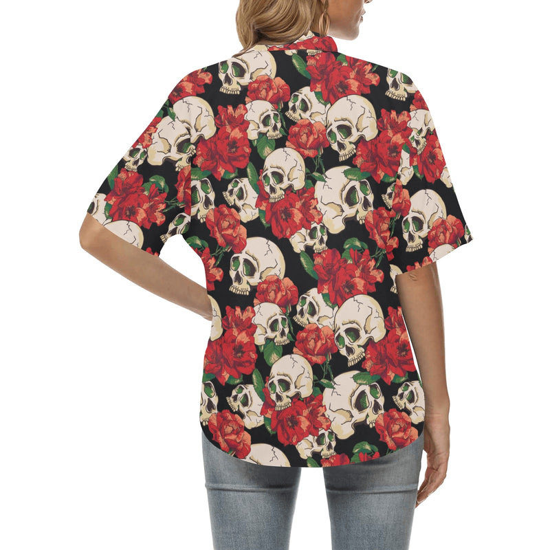 Skull Red Rose Women's Hawaiian Shirt