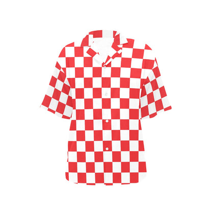 Checkered Red Pattern Print Design 04 Women's Hawaiian Shirt