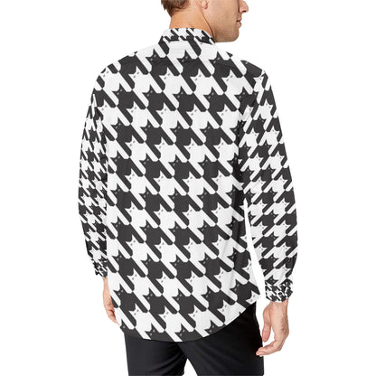 Cat HoundstoothPattern Print Design 01 Men's Long Sleeve Shirt