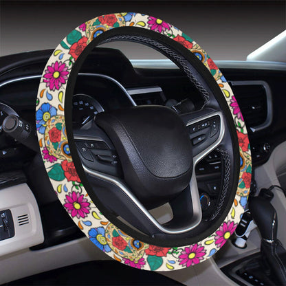 Sugar Skull Colorful Themed Print Steering Wheel Cover with Elastic Edge