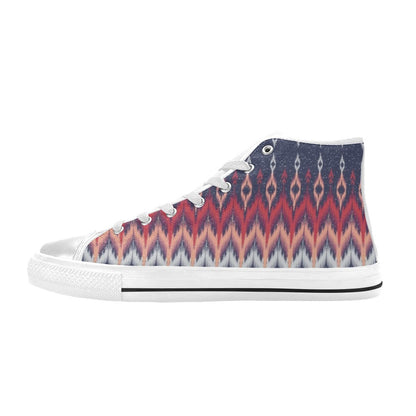 Ikat Print Design LKS401 High Top Women's White Shoes