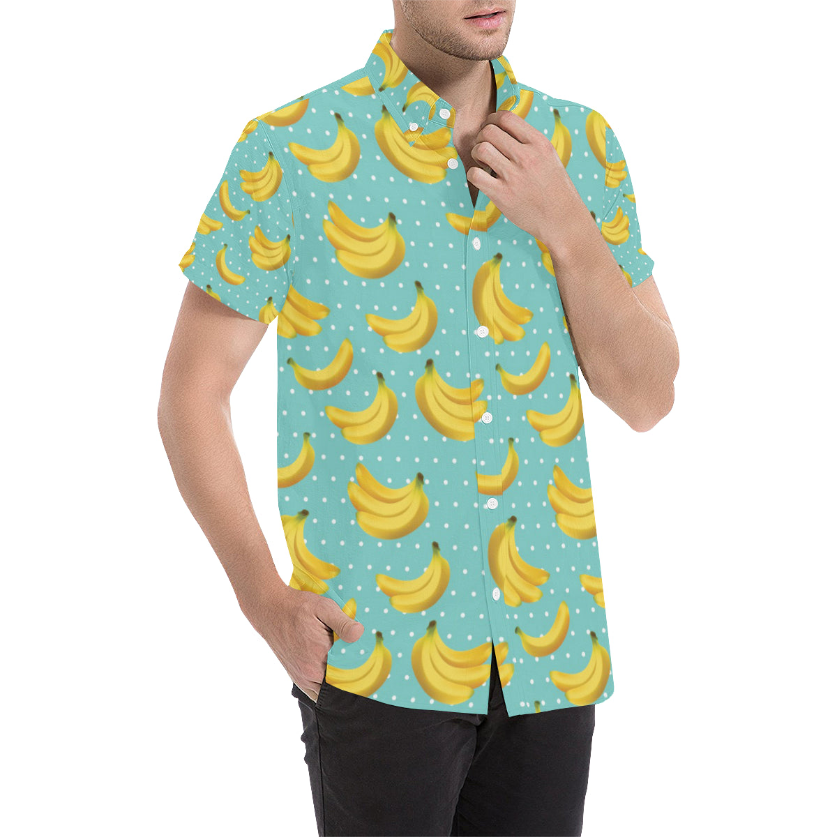 Banana Pattern Print Design BA02 Men's Short Sleeve Button Up Shirt