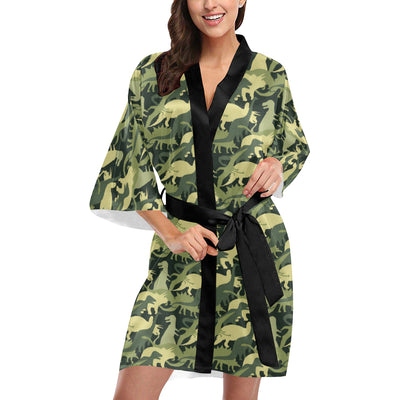 Camouflage Dinosaur Pattern Print Design 03 Women's Short Kimono