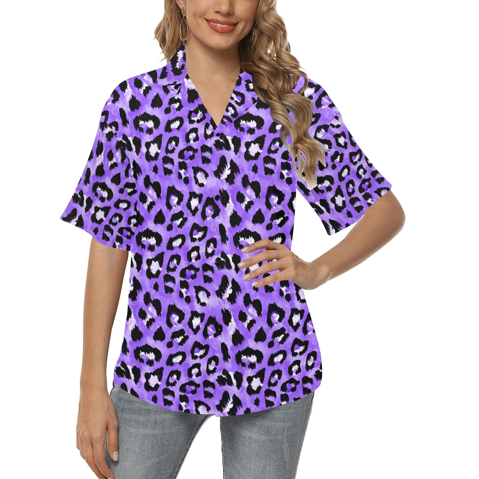 Leopard Purple Skin Print Women's Hawaiian Shirt