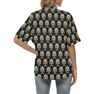 American indian Skull Pattern Women's Hawaiian Shirt