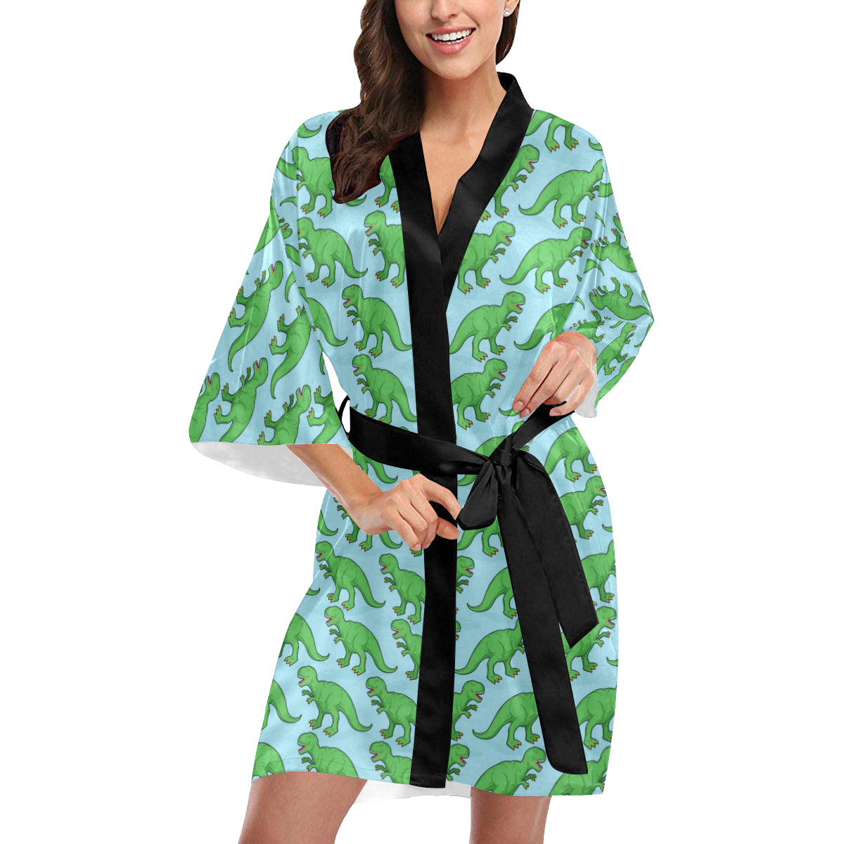 T Rex Pattern Print Design A01 Women's Short Kimono