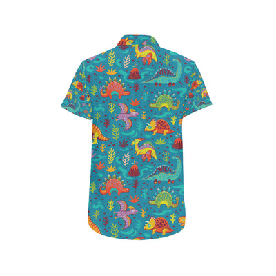 Dinosaur Cartoon Style Men's Short Sleeve Button Up Shirt