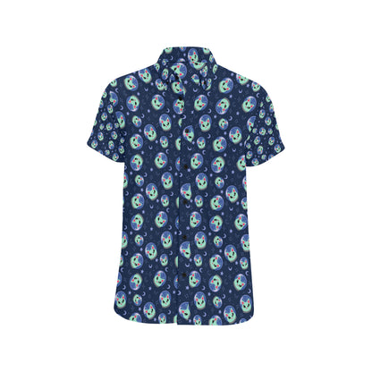 Alien Cat Men's Short Sleeve Button Up Shirt