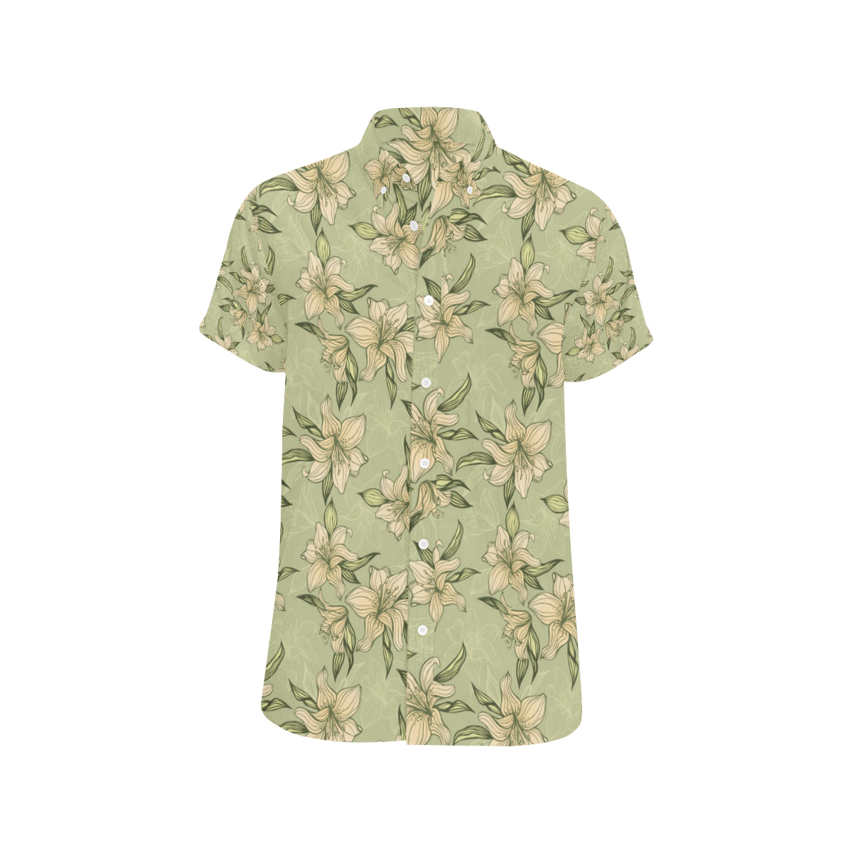 Lily Pattern Print Design LY06 Men's Short Sleeve Button Up Shirt
