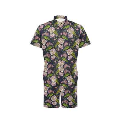 lotus Embroidered Pattern Print Design LO06 Men's Romper