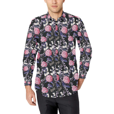 Hydrangea Pattern Print Design HD04 Men's Long Sleeve Shirt