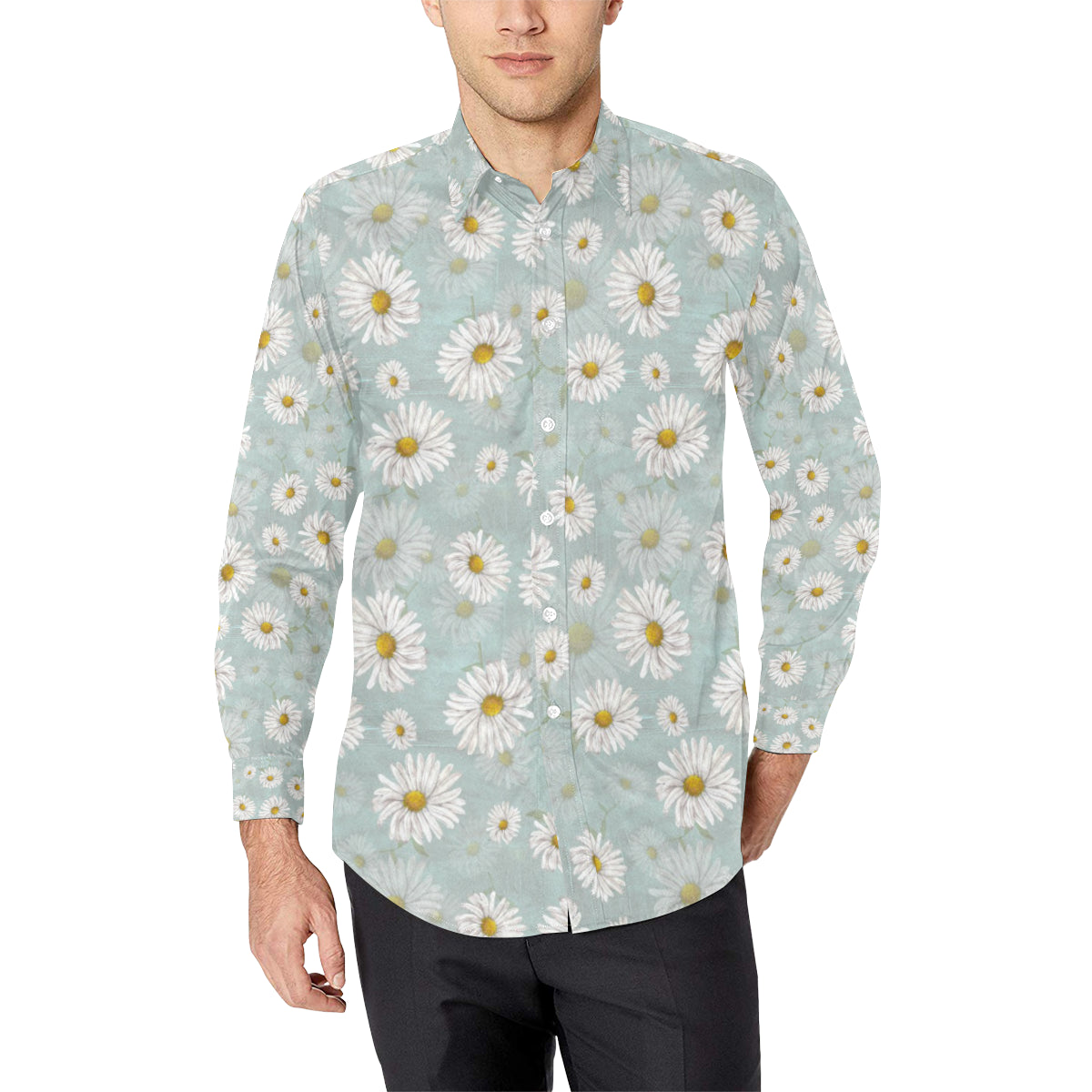 Daisy Pattern Print Design DS012 Men's Long Sleeve Shirt