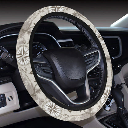 Nautical Map Design Themed Print Steering Wheel Cover with Elastic Edge