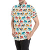 Elephant Colorful Print Pattern Men's Short Sleeve Button Up Shirt