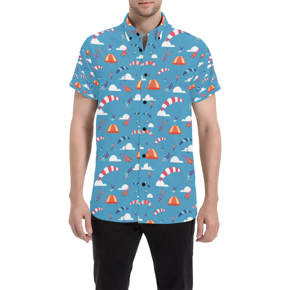 Skydiving Pattern Print Design 03 Men's Short Sleeve Button Up Shirt