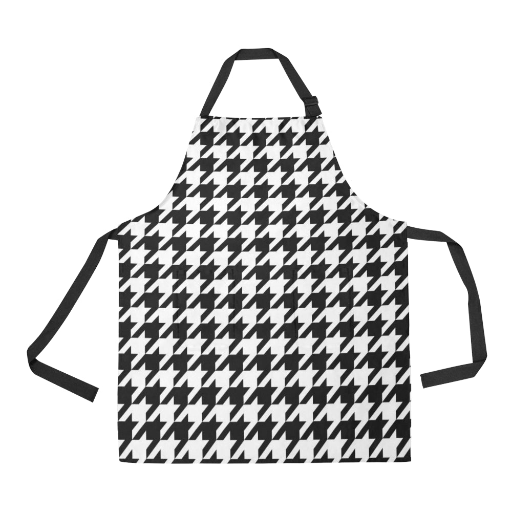Houndstooth Black White  Pattern Print Design 05 Apron with Pocket